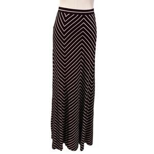 Ann Taylor Black  Beige Chevron Stripe Maxi Skirt Medium Fall Office Chic New